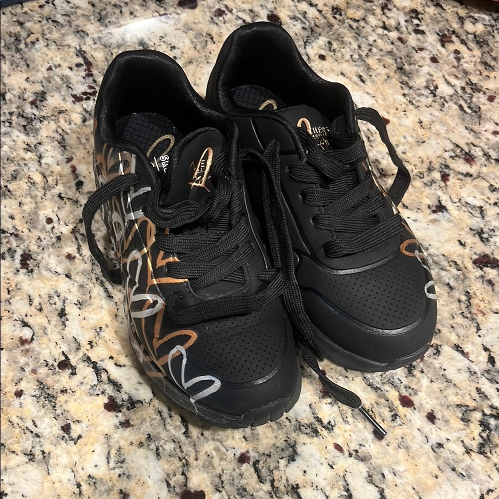 Black Sneakers with Multicolor Accents Skechers girls shoes